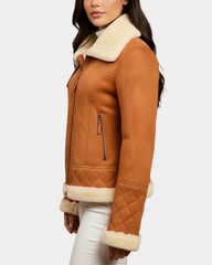 Women Merino Sheepskin Aviator Jacket Dynamo Tan