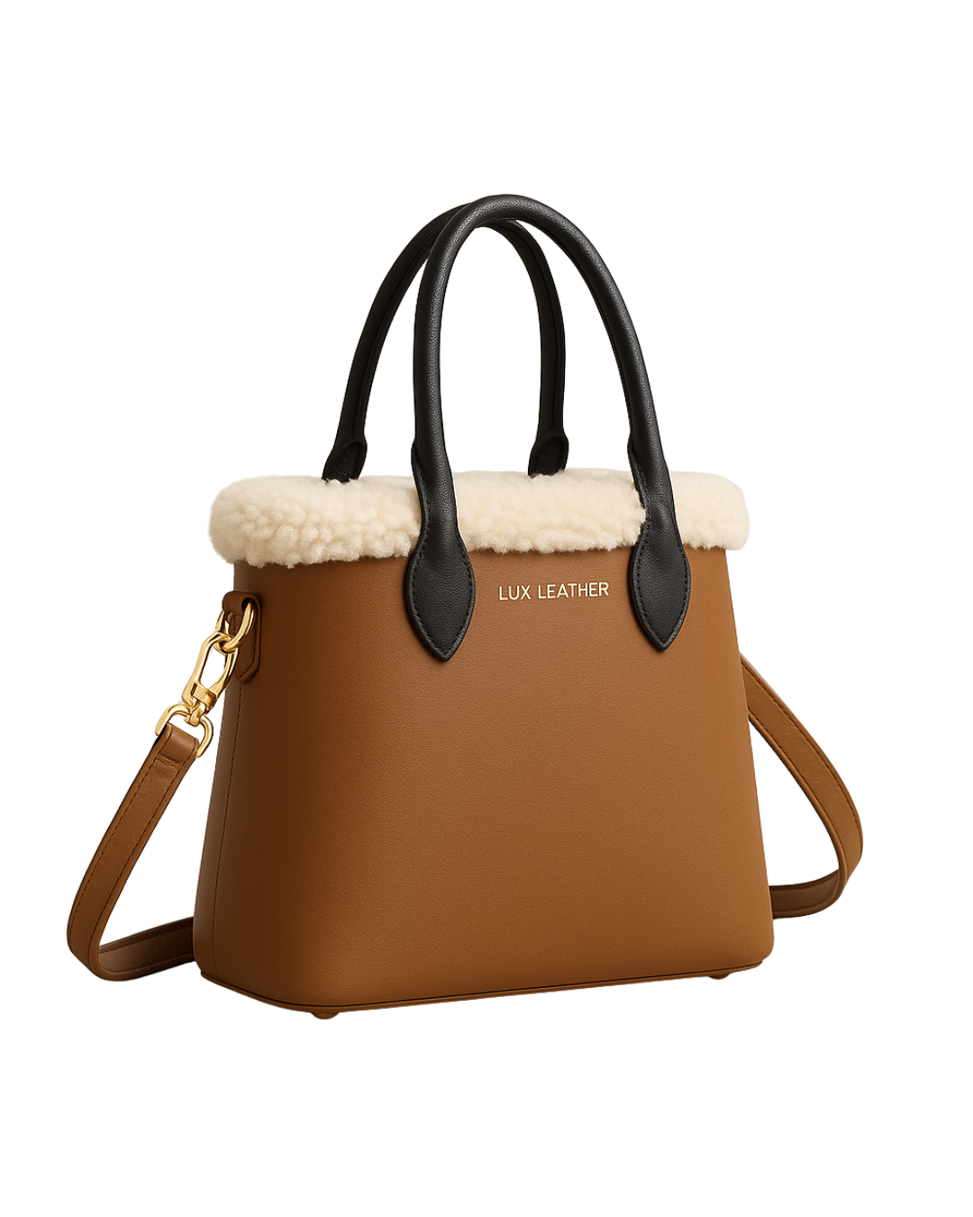 Winter Cloud Tote – Caramel Fur-Trimmed Leather  |  Lux Leather Women Leather Bag