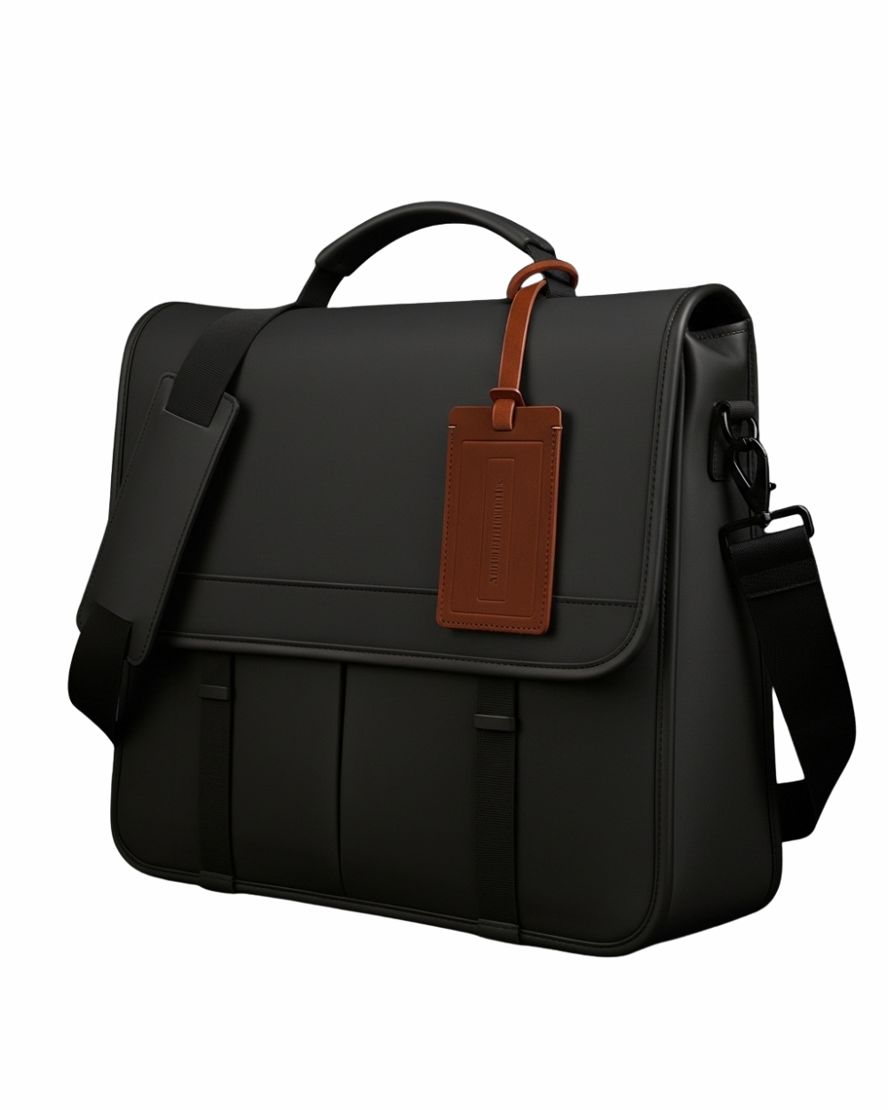 Urban Command Black Leather Messenger Bag – Modern Professional Crossbody with Cognac Accent