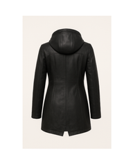 Eclipse Verge Detachable-Hood Leather Coat — Black