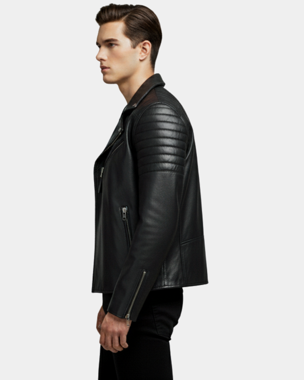 Mens Biker Leather Jacket Single Zip Hook Nova Black