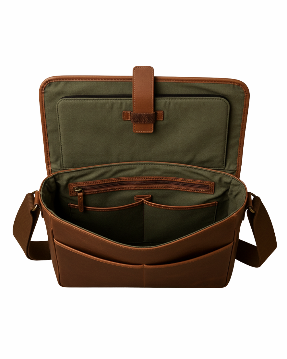 Vintage Cognac Leather Messenger Bag – Classic Cross-body Office & Travel Satchel