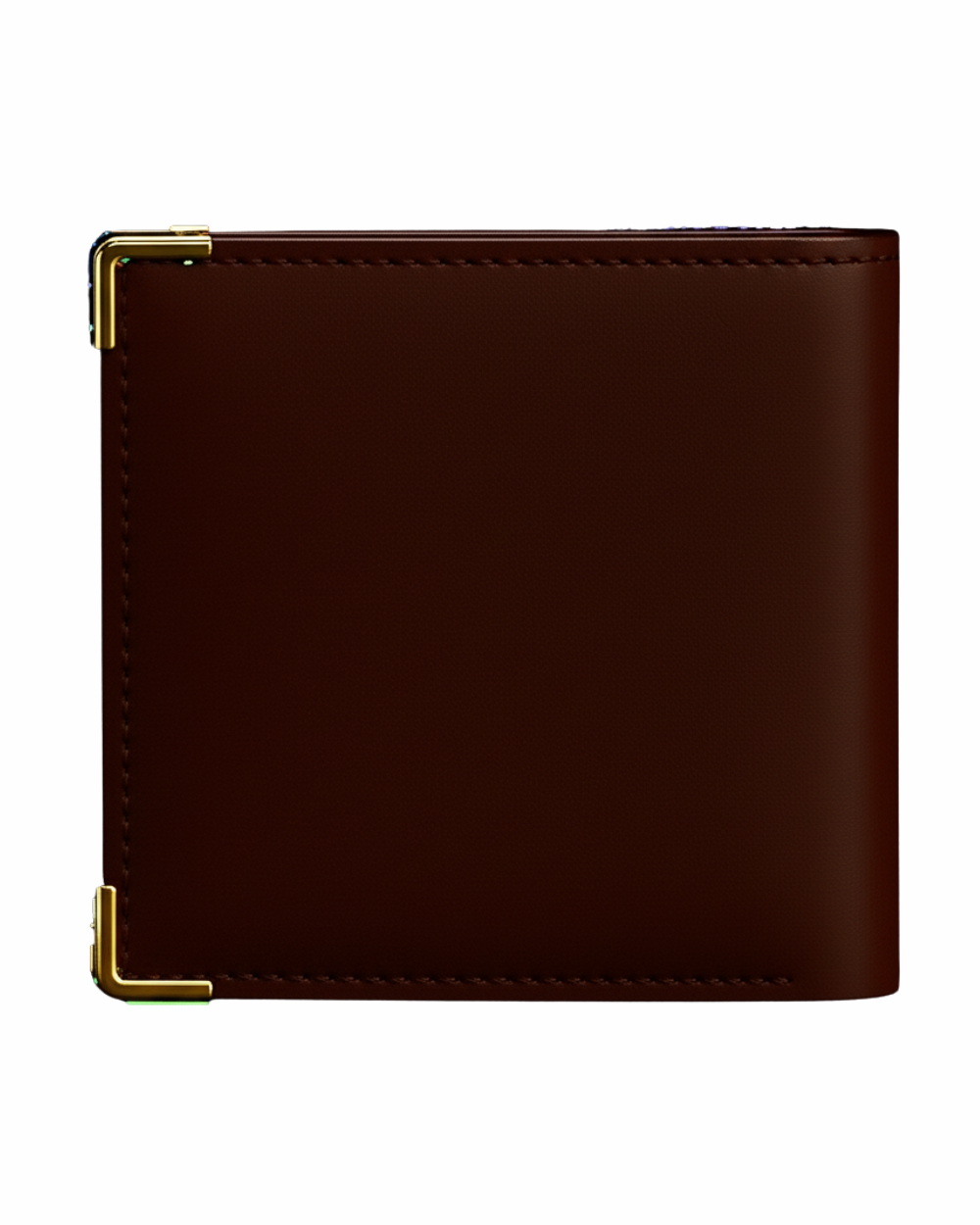 Premium Brown Genuine Leather Wallet with Gold Metal Corners