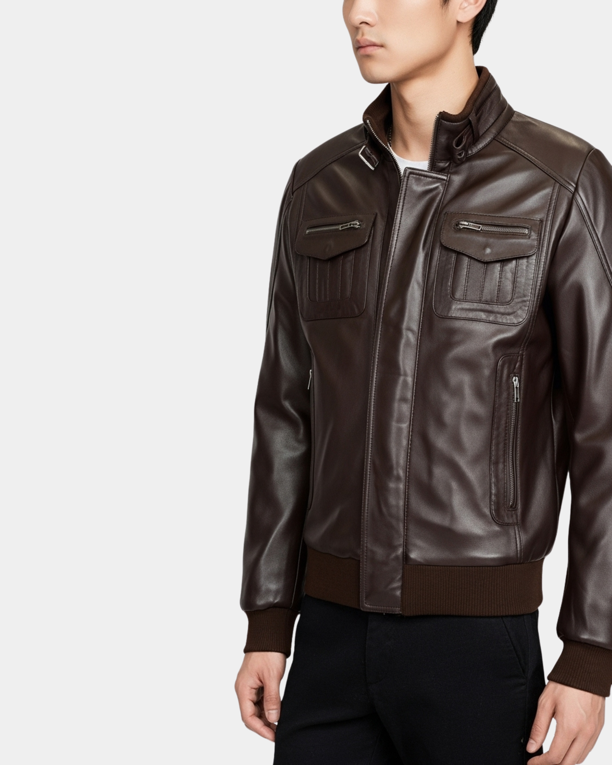 Mens Leather Bomber Flight Jacket Tom Zenith Brown