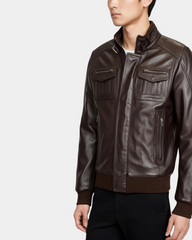 Mens Leather Bomber Flight Jacket Tom Zenith Brown