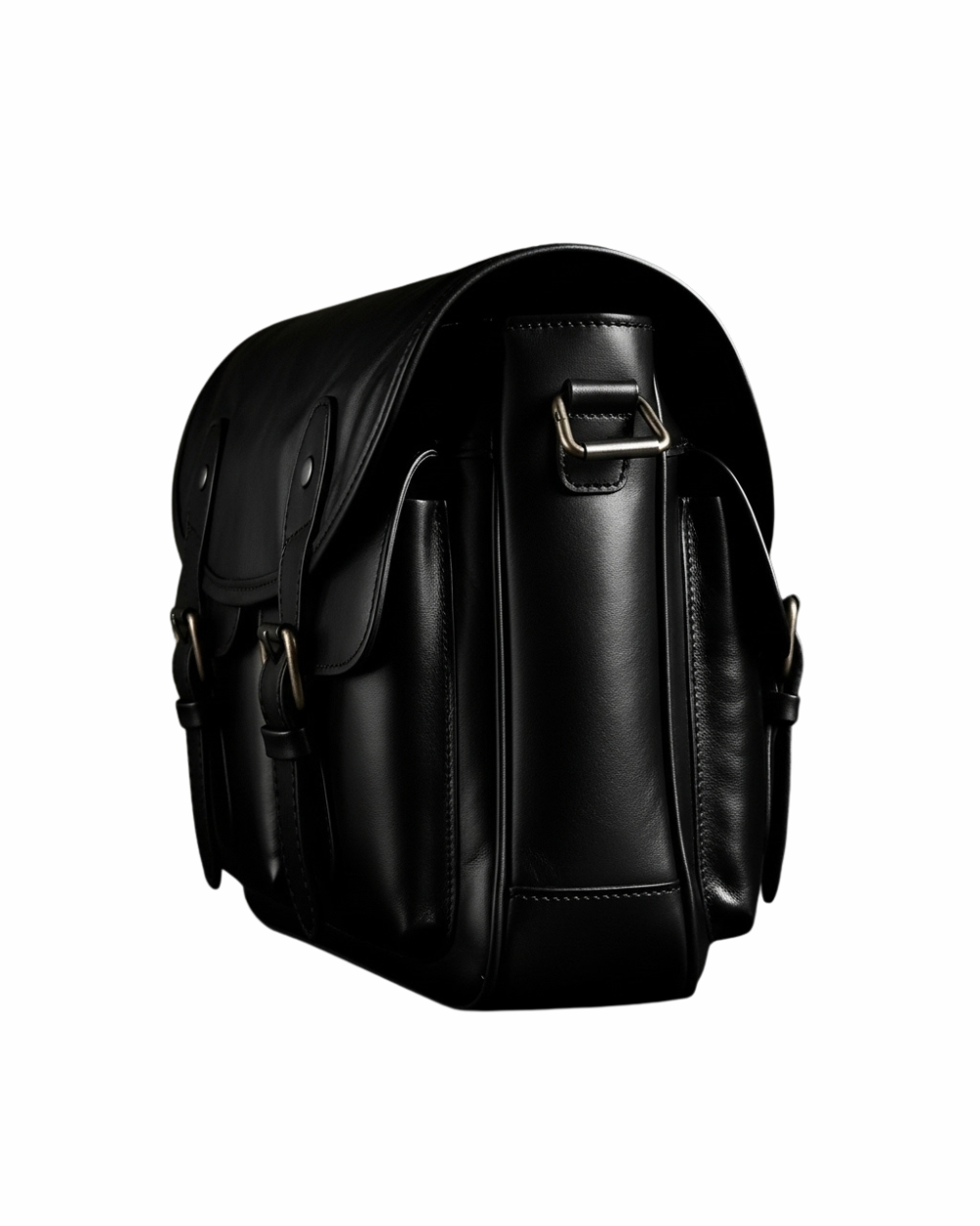 Regal Noir Vintage Leather Messenger Bag – Classic Black with Dual Buckle Design
