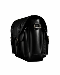 Regal Noir Vintage Leather Messenger Bag – Classic Black with Dual Buckle Design