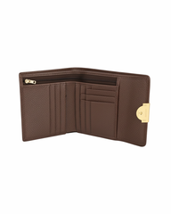 Classic Brown Pebbled Leather Women’s Wallet with Gold Accents