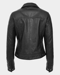 Womens Soft Leather Trucker Style Jacket Alma Nova Black