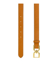 The Verona Women’s Leather Belt — Classic Caramel with Signature Double-Link Gold Buckle