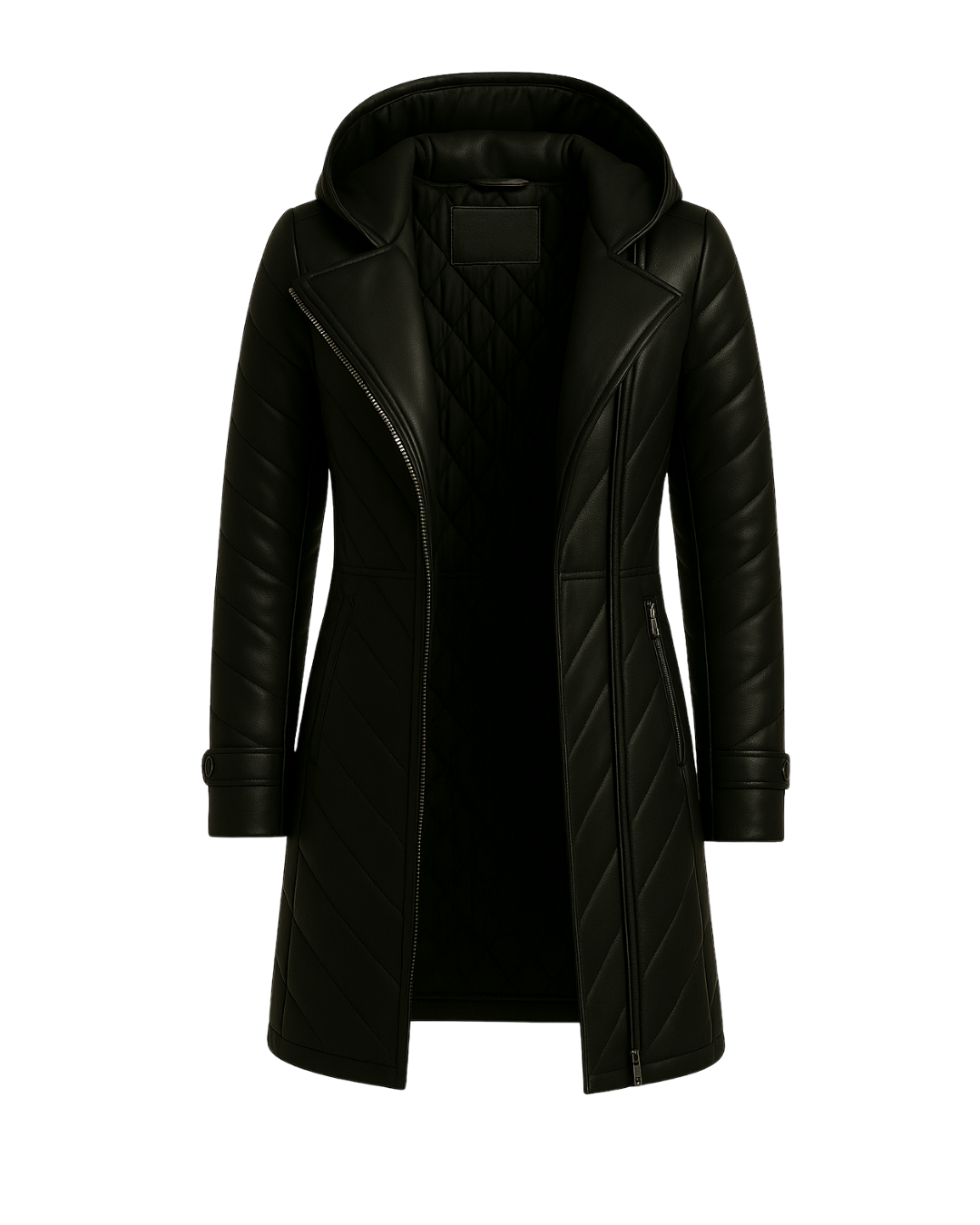 Noir Ember ¾ Leather Puffer — Black (Women)