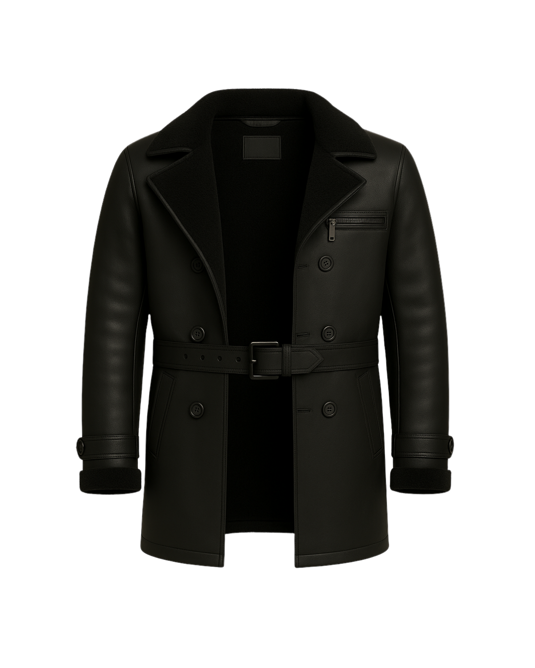 Midnight Regent Men’s Sheepskin Leather Coat blends military-inspired Nova Black