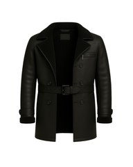Midnight Regent Men’s Sheepskin Leather Coat blends military-inspired Nova Black