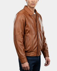 Mens Bomber Leather Jacket Classic Style Jim Dynamo Tan