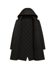 Noir Harbor Detachable-Hood Leather Coat — Black