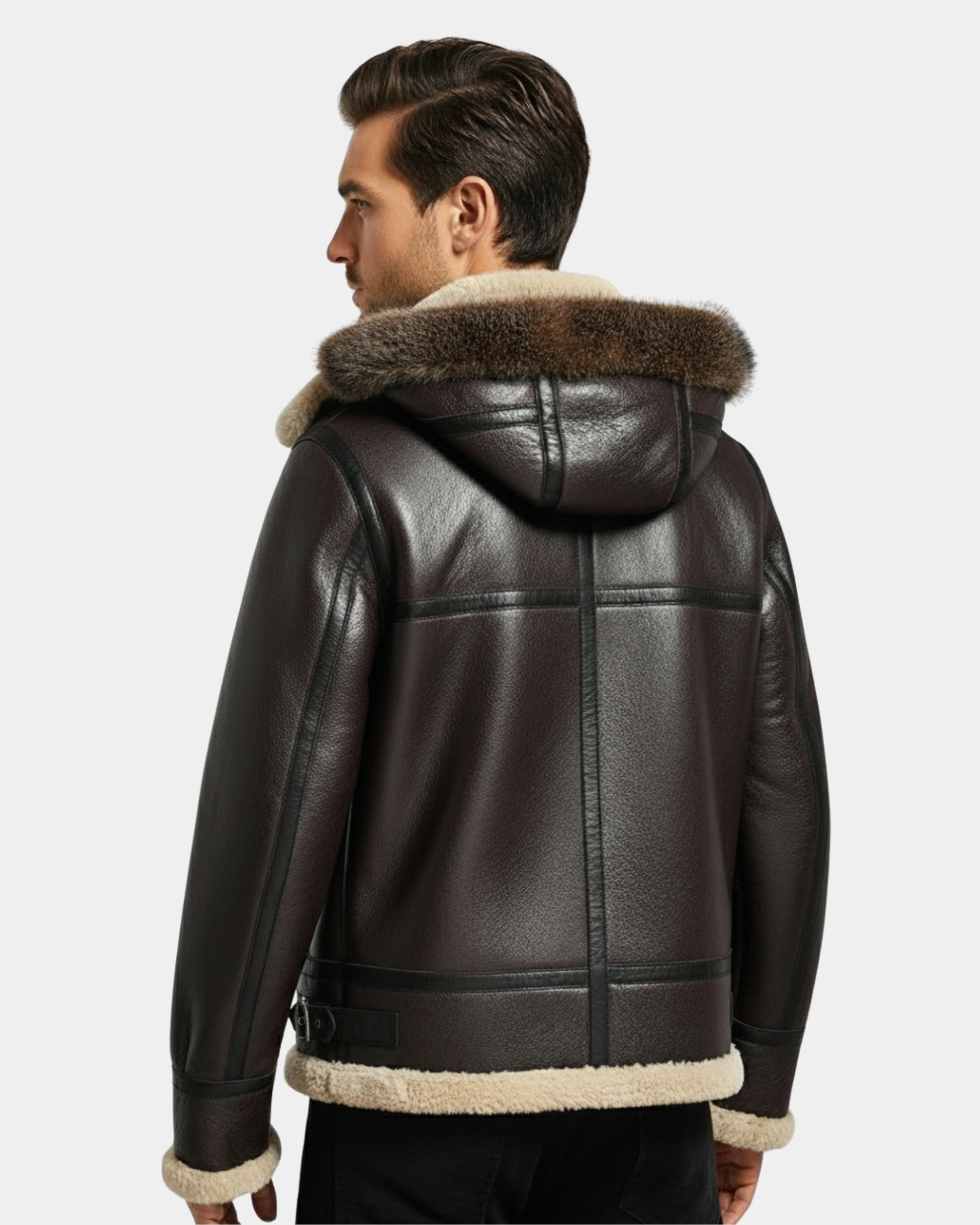 Men Bomber Flying Aviator RAF B3 Real Leather Jacket Sheepskin Zenith Brown Hooded