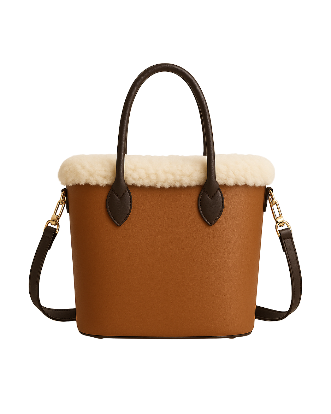 Winter Cloud Tote – Caramel Fur-Trimmed Leather  |  Lux Leather Women Leather Bag