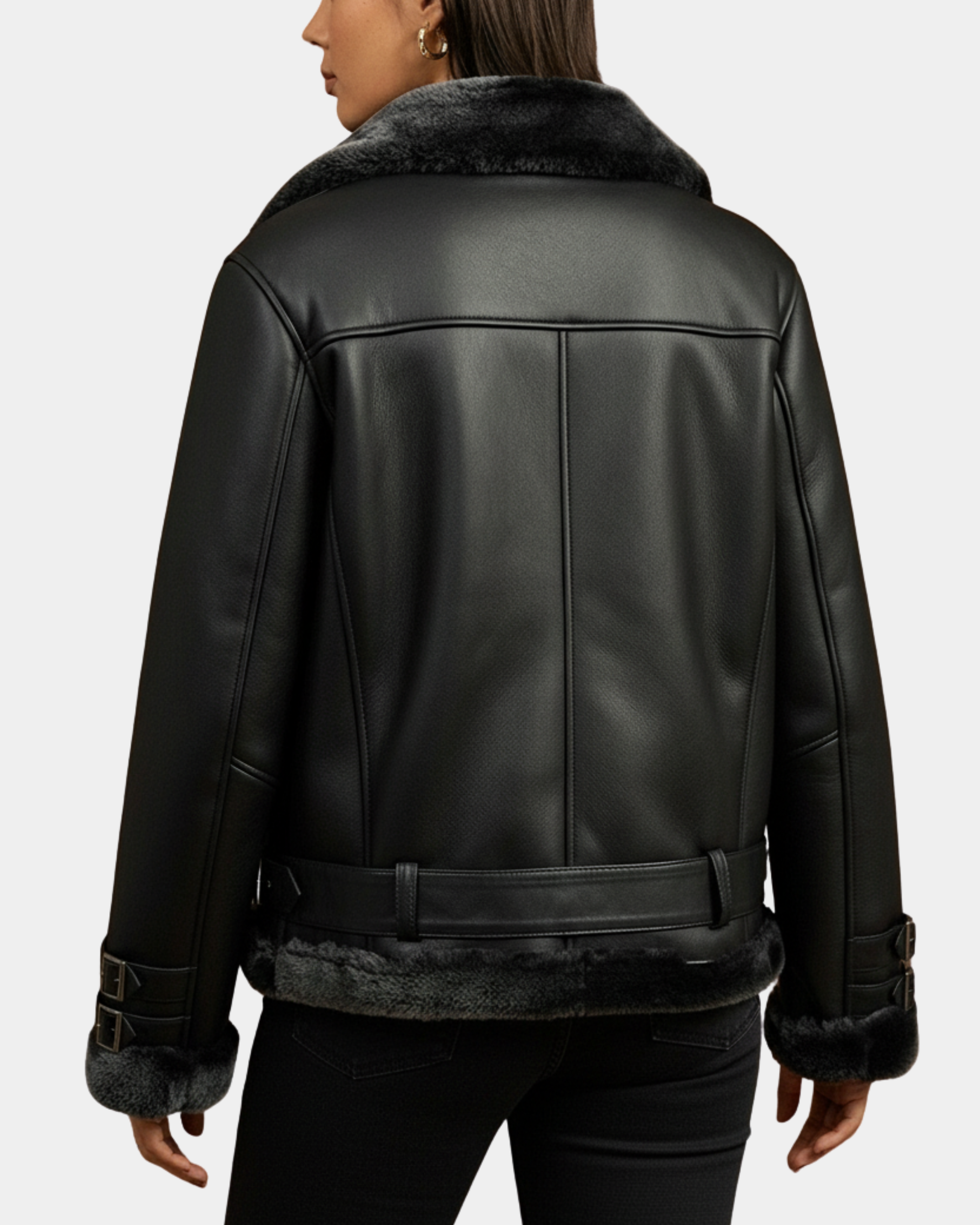 Womens Sheepskin Aviator Cross Zip Pilot Jacket Nova Black