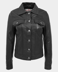 Womens Soft Leather Trucker Style Jacket Alma Nova Black