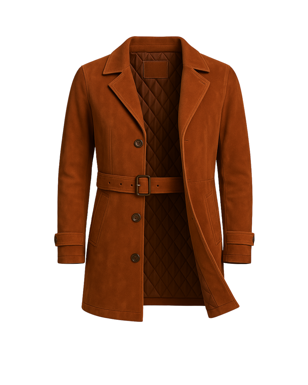 Sienna Muse ¾ Suede Trench Coat — Rust Brown