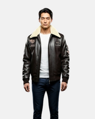 Mens Leather Jacket with Detachable Collar Pilot-N Zenith Brown