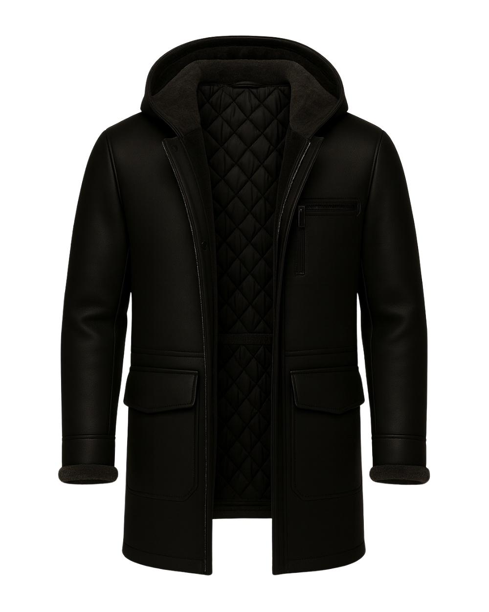 Midnight Harbor Men’s Hooded Shearling Duffle Coat