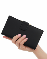 Elegant Black Long Leather Wallet for Women