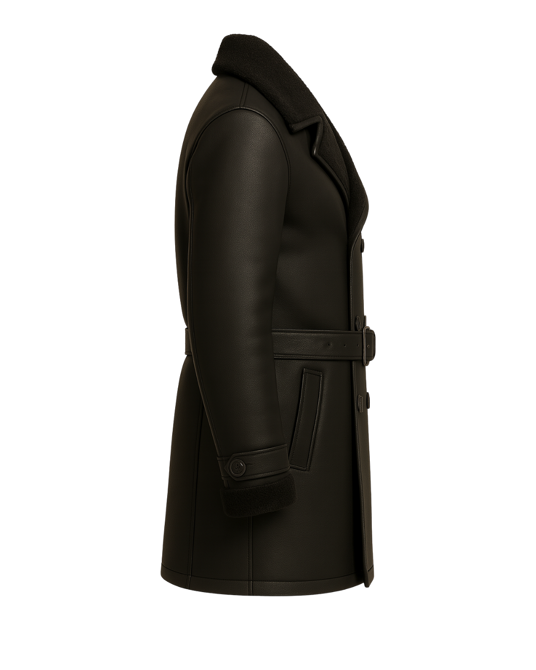 Midnight Regent Men’s Sheepskin Leather Coat blends military-inspired Nova Black