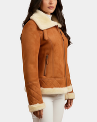 Women Merino Sheepskin Aviator Jacket Dynamo Tan