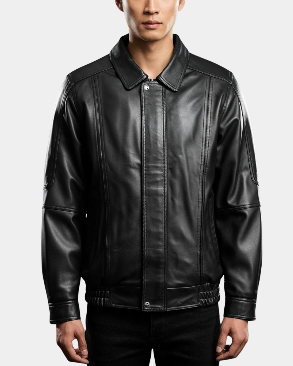 Mens Bomber Leather Jacket Classic Style Jim Nova Black