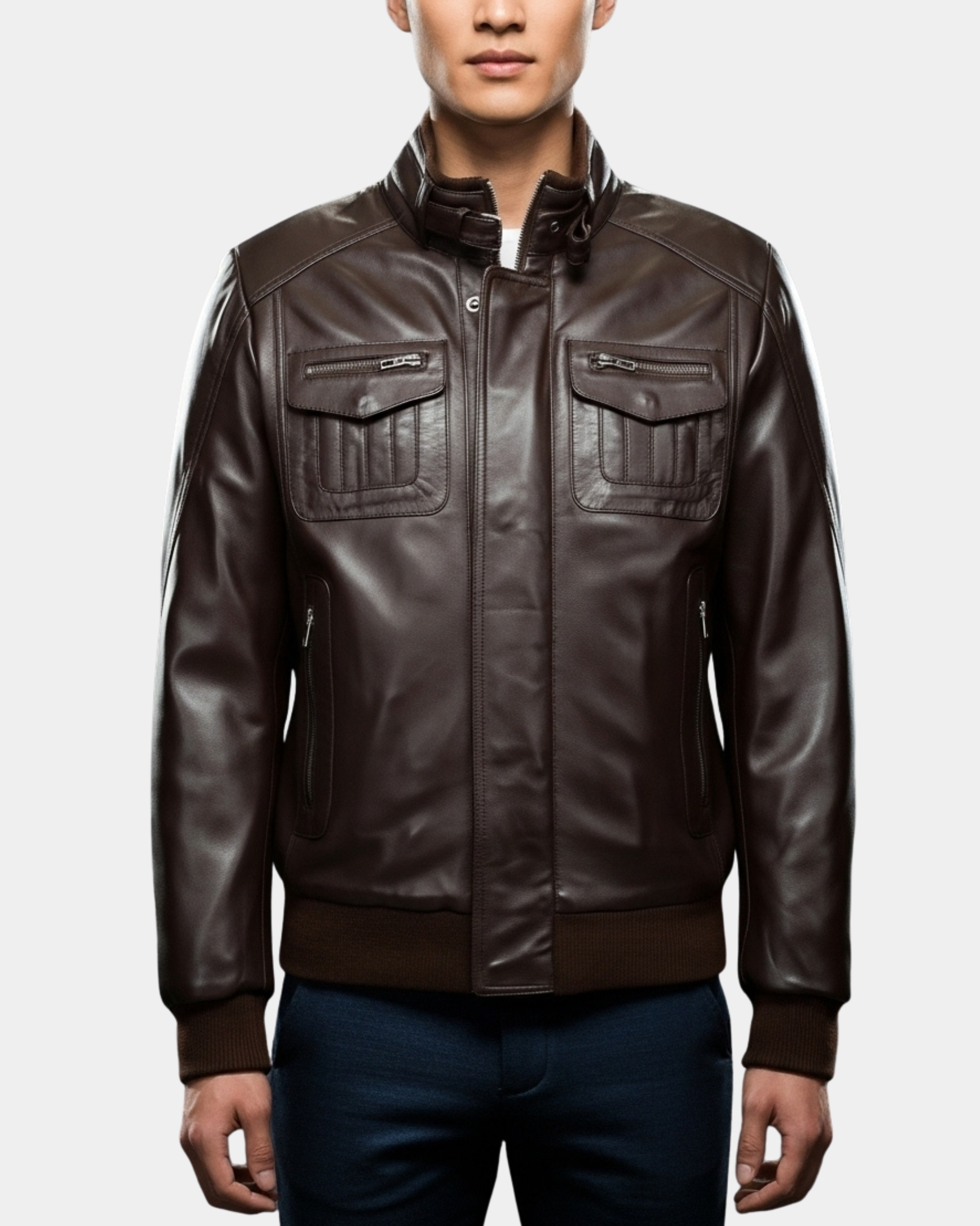 Mens Leather Bomber Flight Jacket Tom Zenith Brown