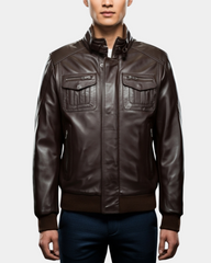 Mens Leather Bomber Flight Jacket Tom Zenith Brown