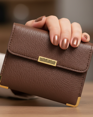 Classic Brown Pebbled Leather Women’s Wallet with Gold Accents