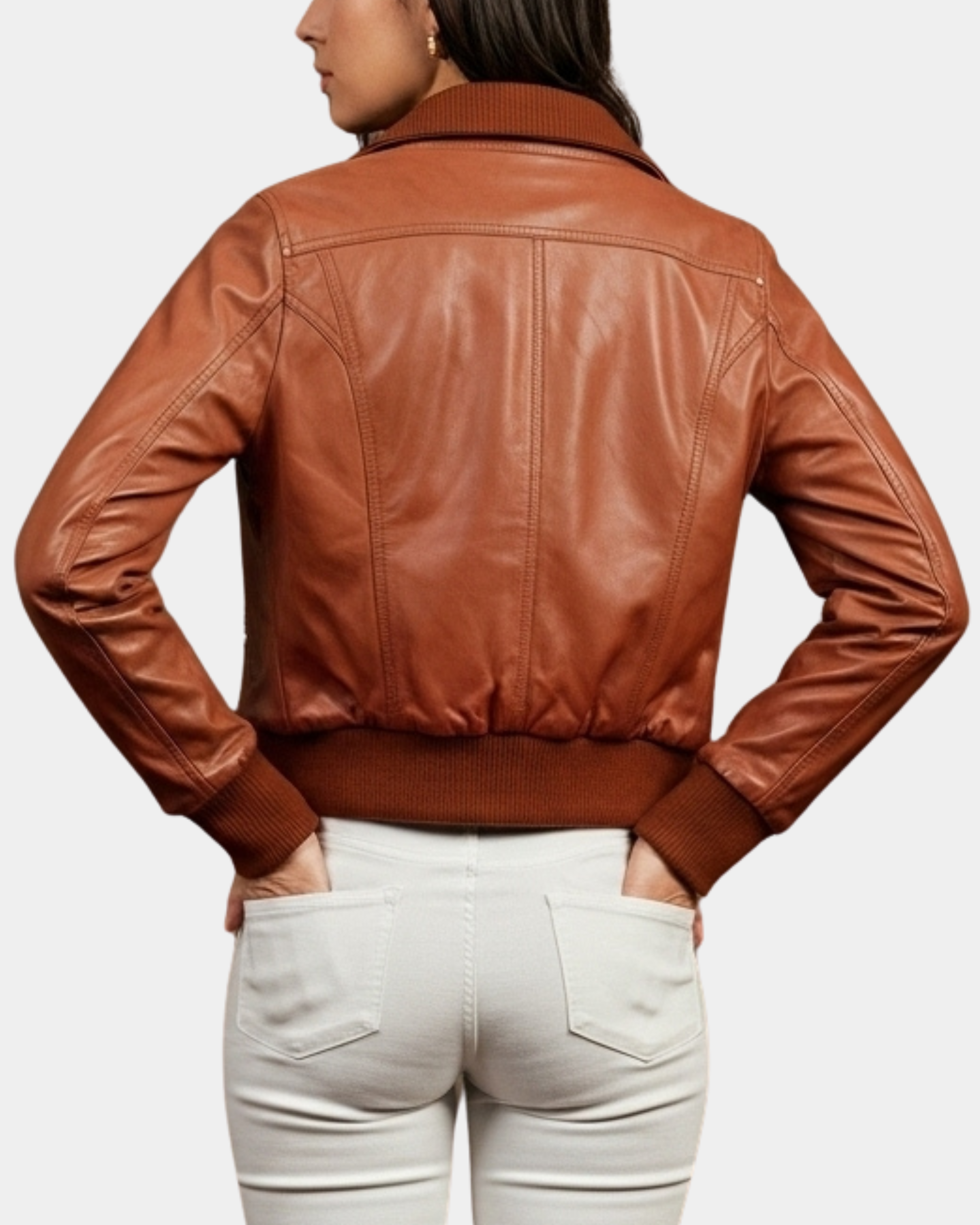 Women Leather Varsity Quilted Bomber Jacket Dynamo Tan