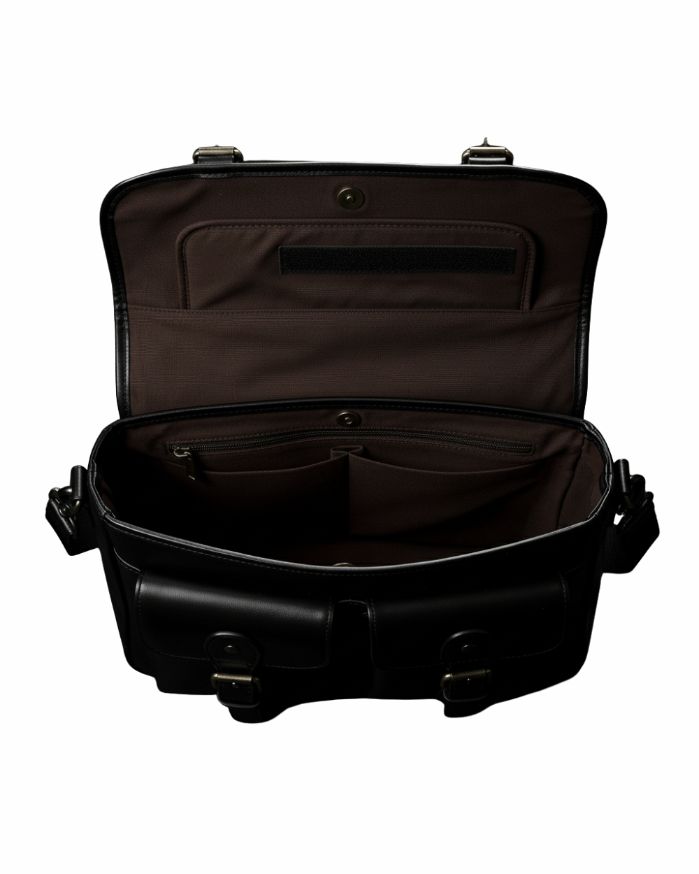 Regal Noir Vintage Leather Messenger Bag – Classic Black with Dual Buckle Design