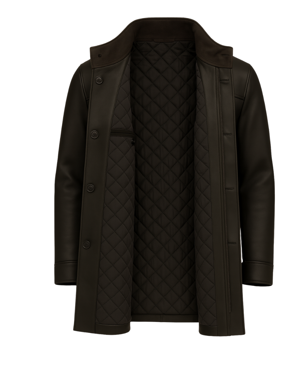 Dark Espresso Men’s Stand-Collar Leather Coat