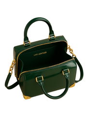 Lux Leather Aurora Gloss Patent Handbag – Dark Emerald Green with Gold Chain|  Lux Leather Women Leather Bag