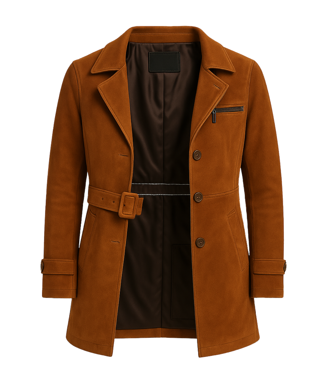 Sable Fox ¾ Suede Belted Trench Coat — Cognac