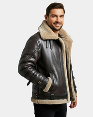 Men Bomber Flying Aviator B3 Real Leather Jacket Double Collar Zenith Brown MF7