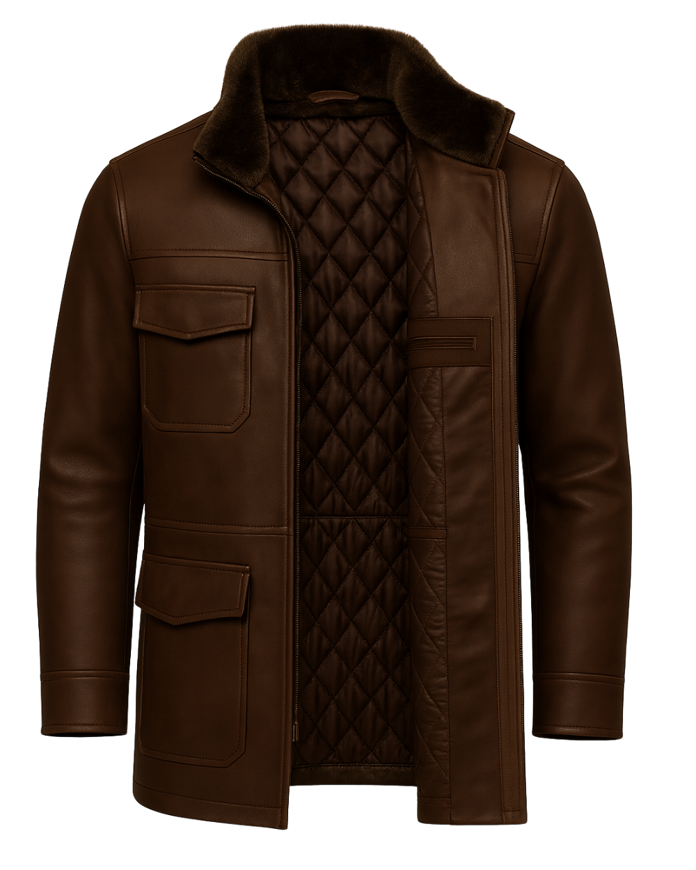 Men’s Shearling-Lined Leather Field Coat