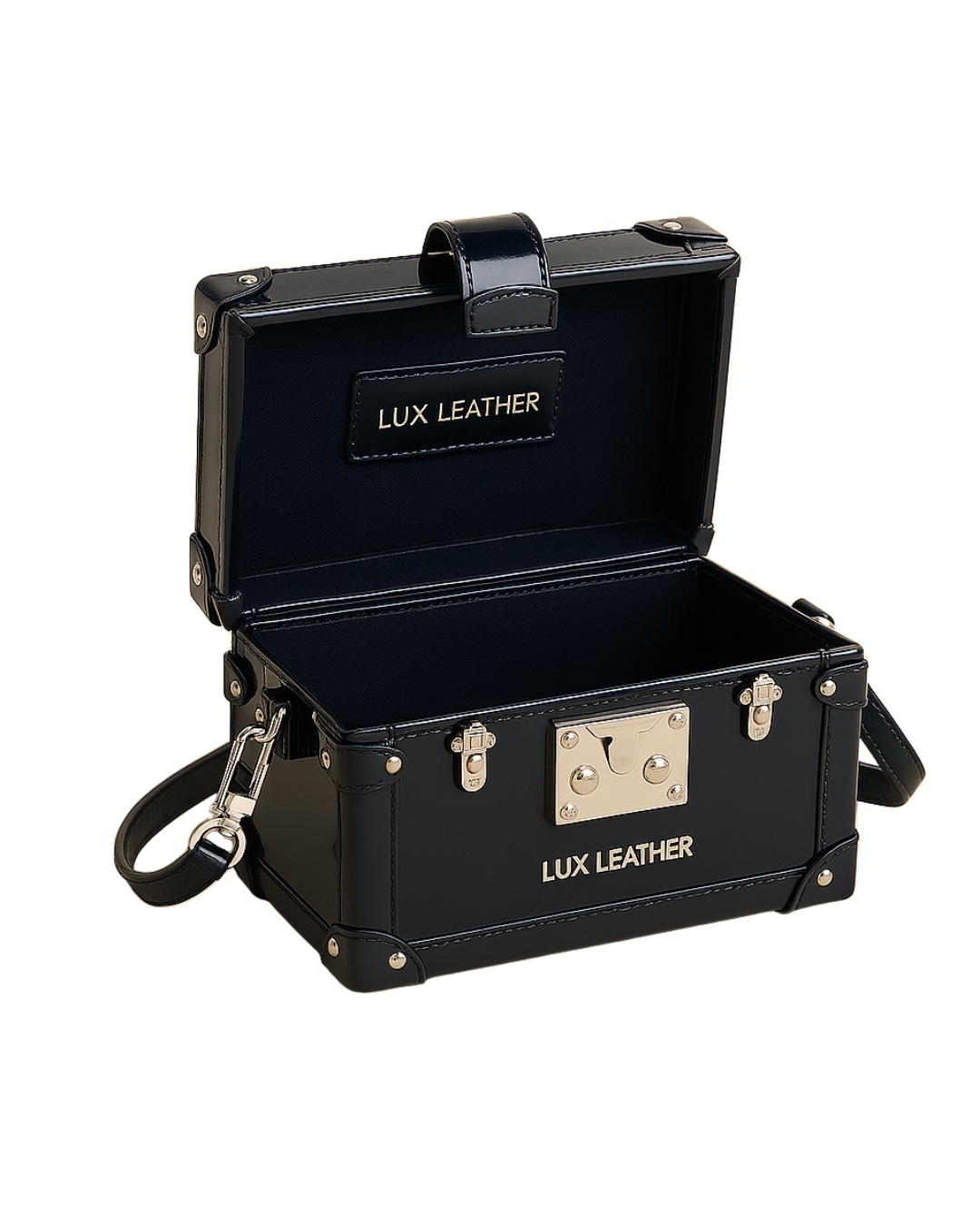 Dark Shiny Blue Gloss Trunk Bag |  Lux Leather Women Leather Bag