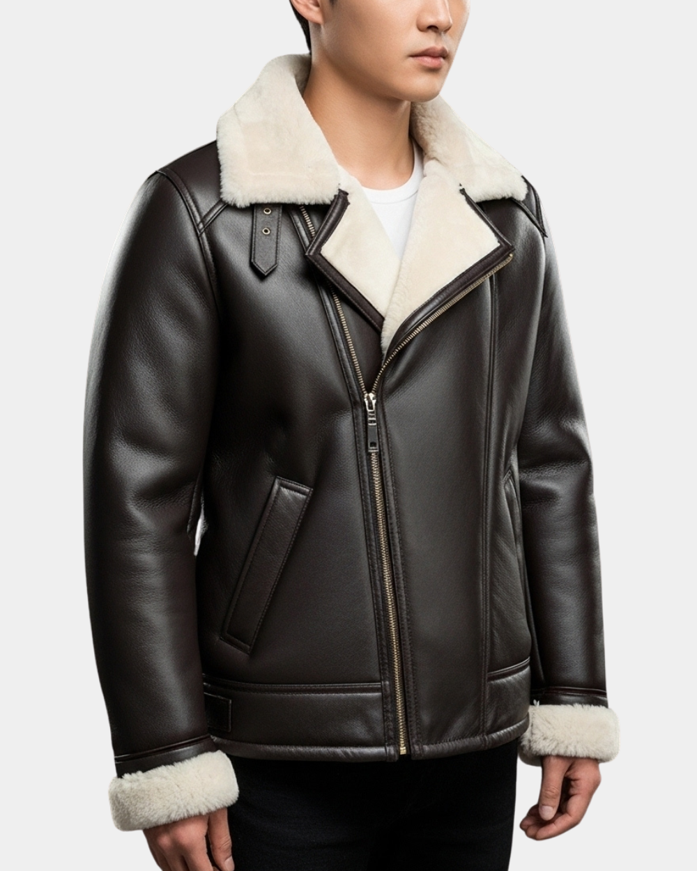 Mens Aviator Sheepskin Pilot Jacket Zenith Brown White