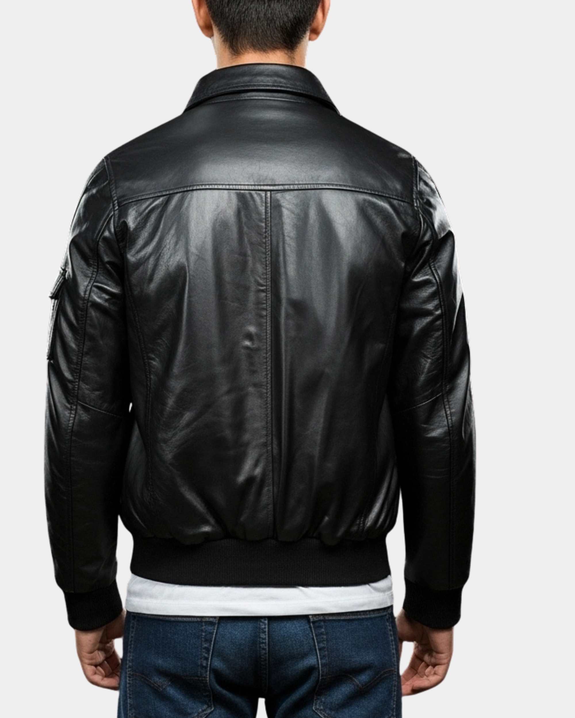 Mens Leather Bomber Jacket with Hoodie Bronx Nova Black