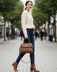 Café City Flap Satchel – Pebbled Coffee Brown |  Lux Leather Women Leather Bag