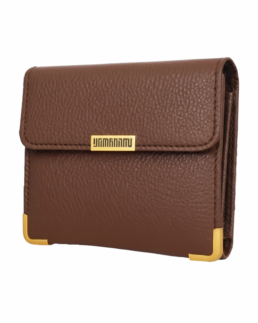 Classic Brown Pebbled Leather Women’s Wallet with Gold Accents