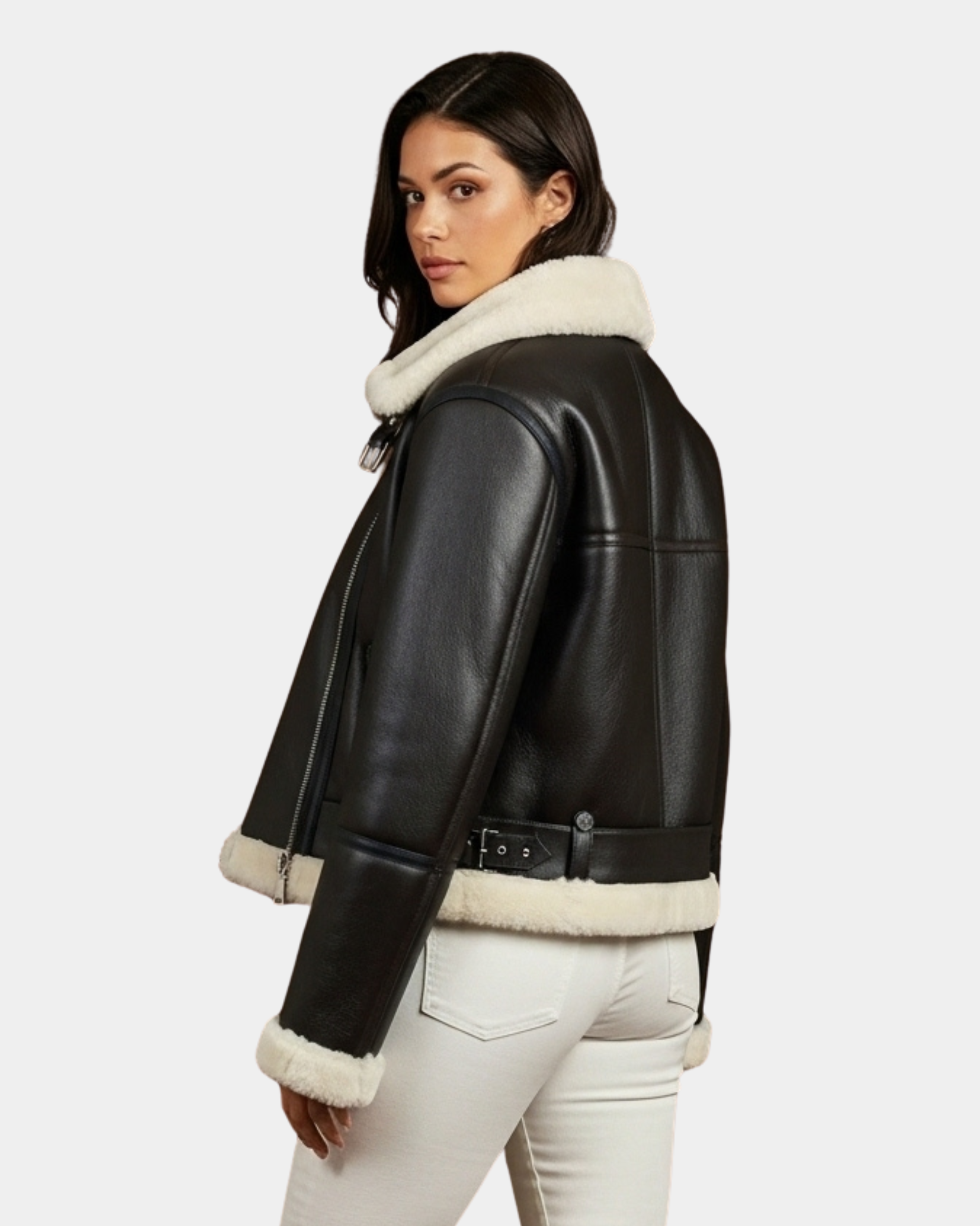 Womens Sheepskin Aviator RAF Pilot Jacket Zenith Brown White