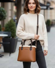 Winter Cloud Tote – Caramel Fur-Trimmed Leather  |  Lux Leather Women Leather Bag