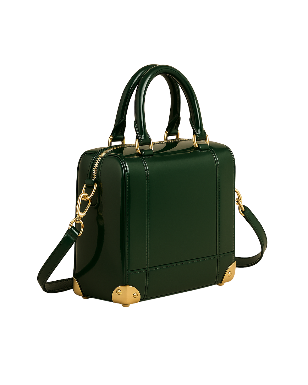 Lux Leather Aurora Gloss Patent Handbag – Dark Emerald Green with Gold Chain|  Lux Leather Women Leather Bag