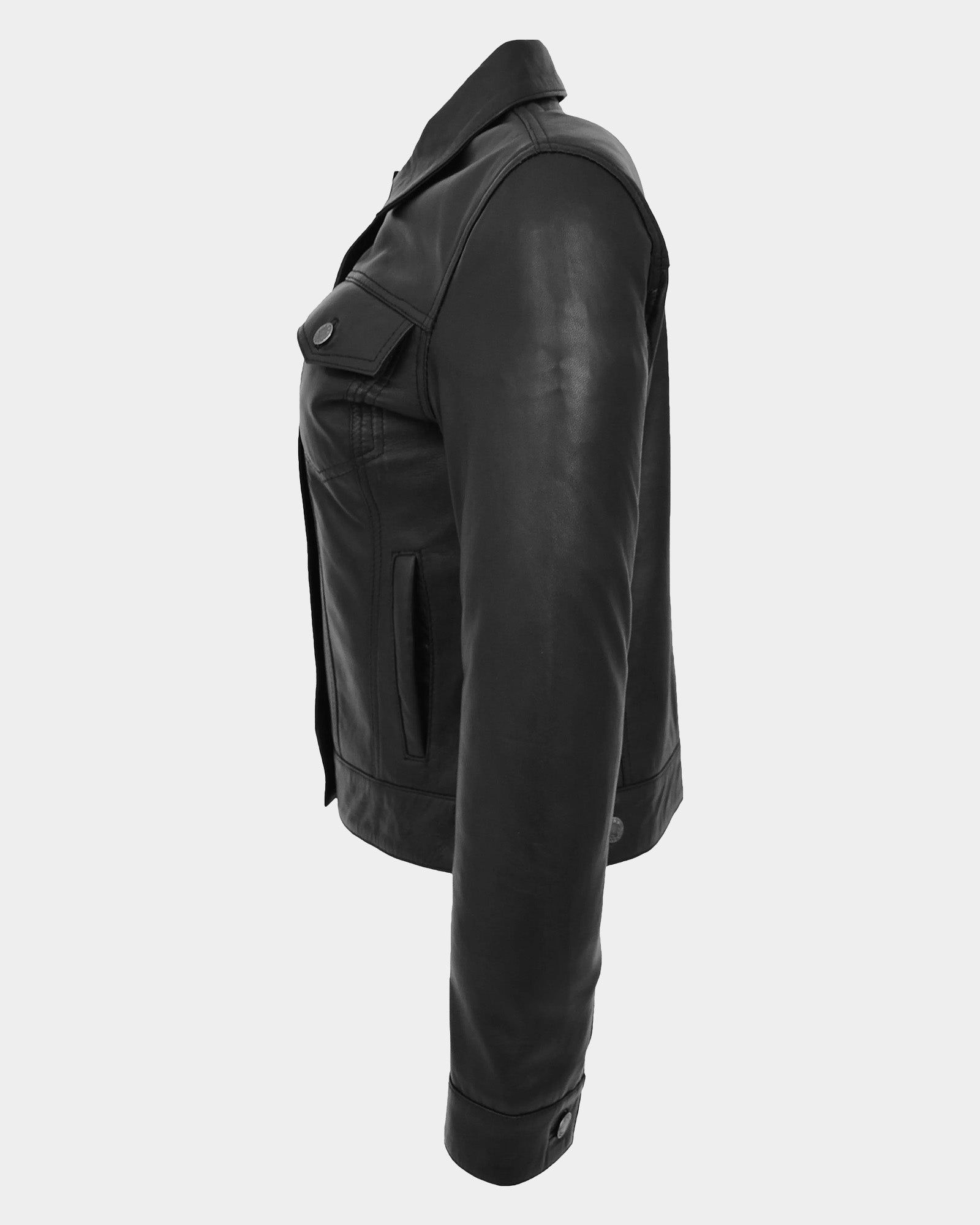 Womens Soft Leather Trucker Style Jacket Alma Nova Black
