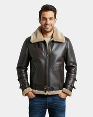 Men Bomber Flying Aviator B3 Real Leather Jacket Double Collar Zenith Brown MF7